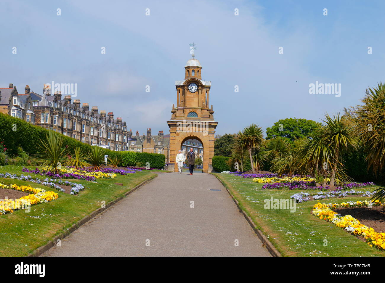 A clock tower on Esplanade Gardens in Scarborough,North Yorkshire Stock Photo