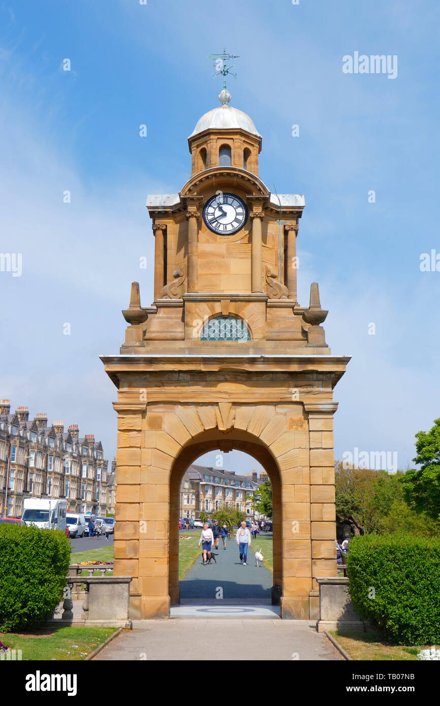 A clock tower on Esplanade Gardens in Scarborough,North Yorkshire Stock Photo