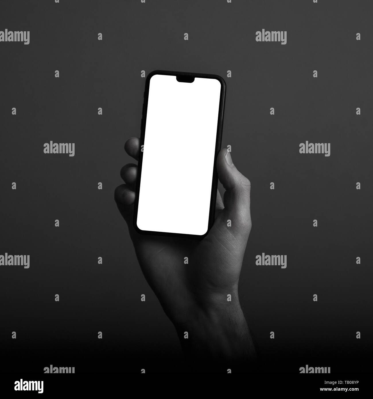 Hand holding modern smartphone with a blank white screen Stock Photo ...