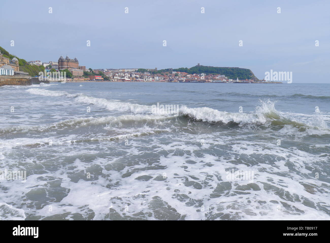 Rough seas in the seaside town of Scarborough in North Yorkshire,UK Stock Photo