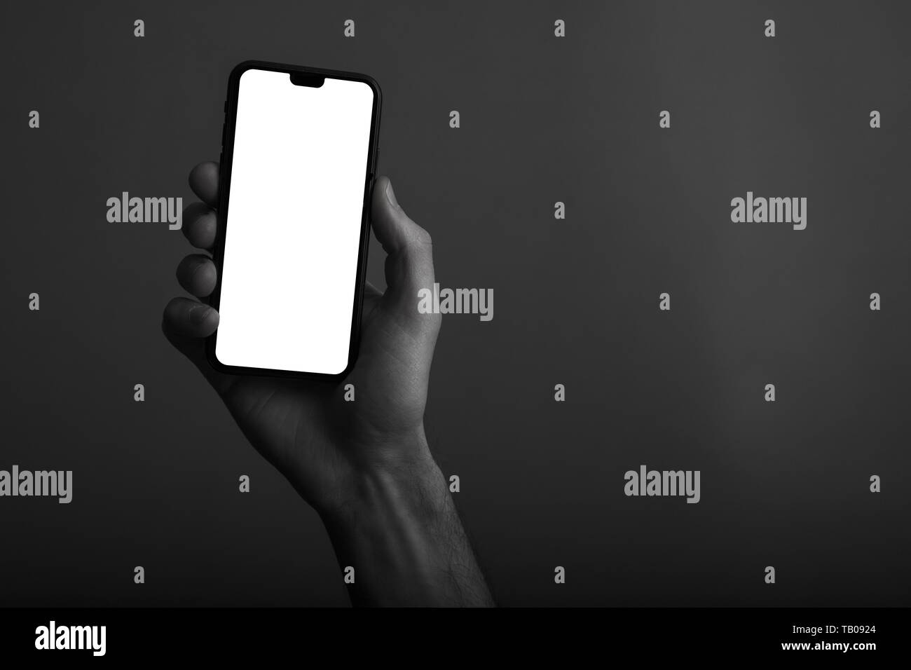 Hand holding modern smartphone with a blank white screen Stock Photo ...