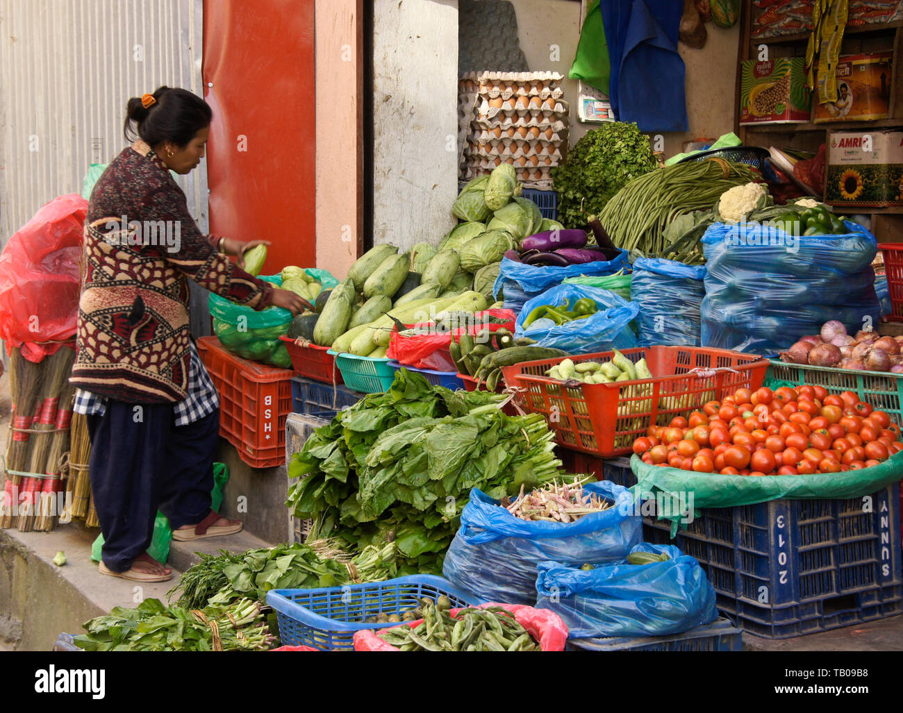 Shop selling produce and sundries in old town Dhulikhel, Nepal Stock Photo