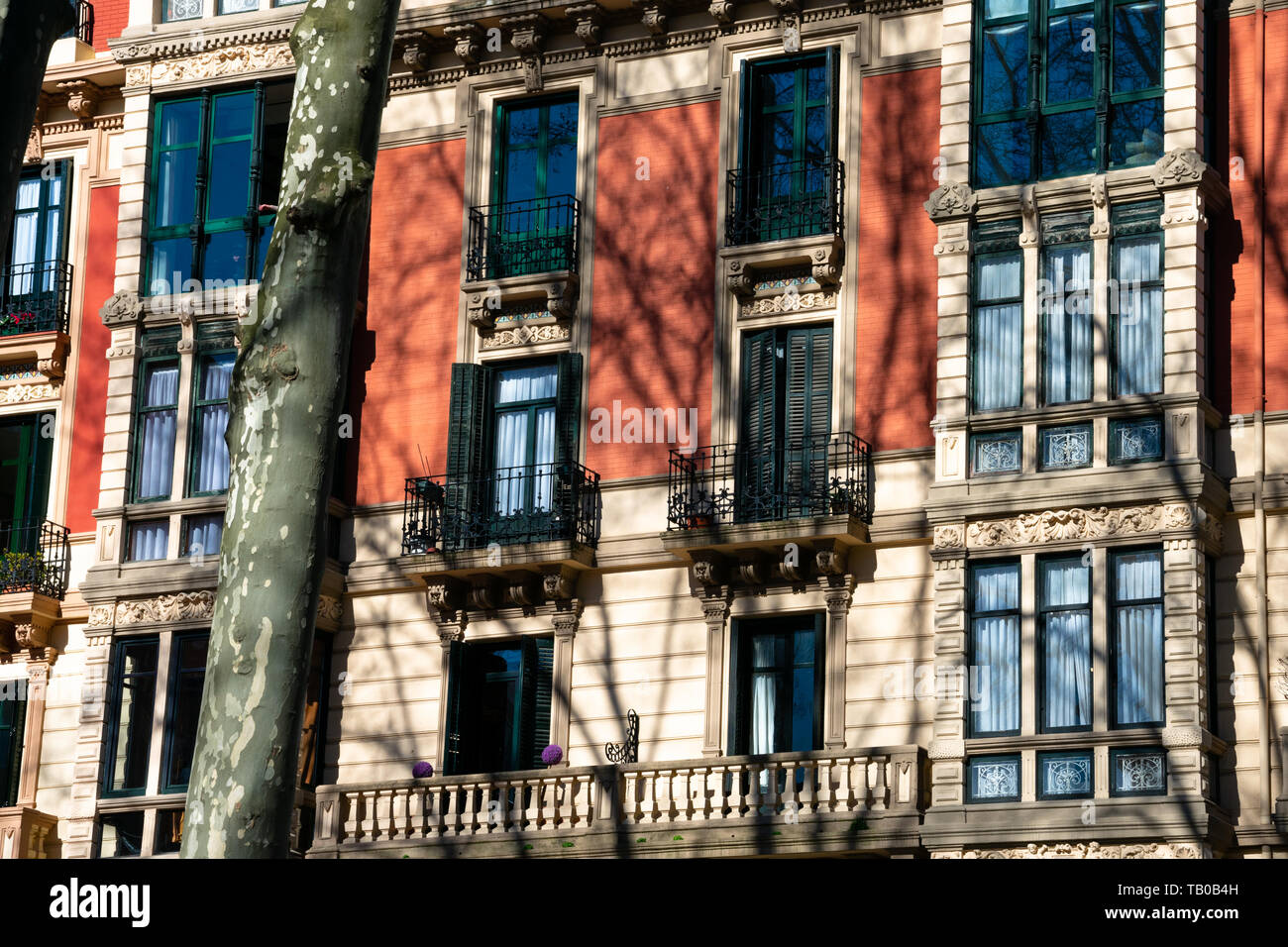 Old building facade with balconies. Bilbao, Spain Stock Photo - Alamy