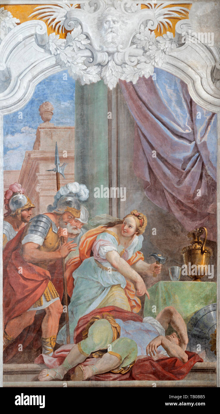 ACIREALE, ITALY - APRIL 11, 2018: The fresco of Jael and Sisera in ...