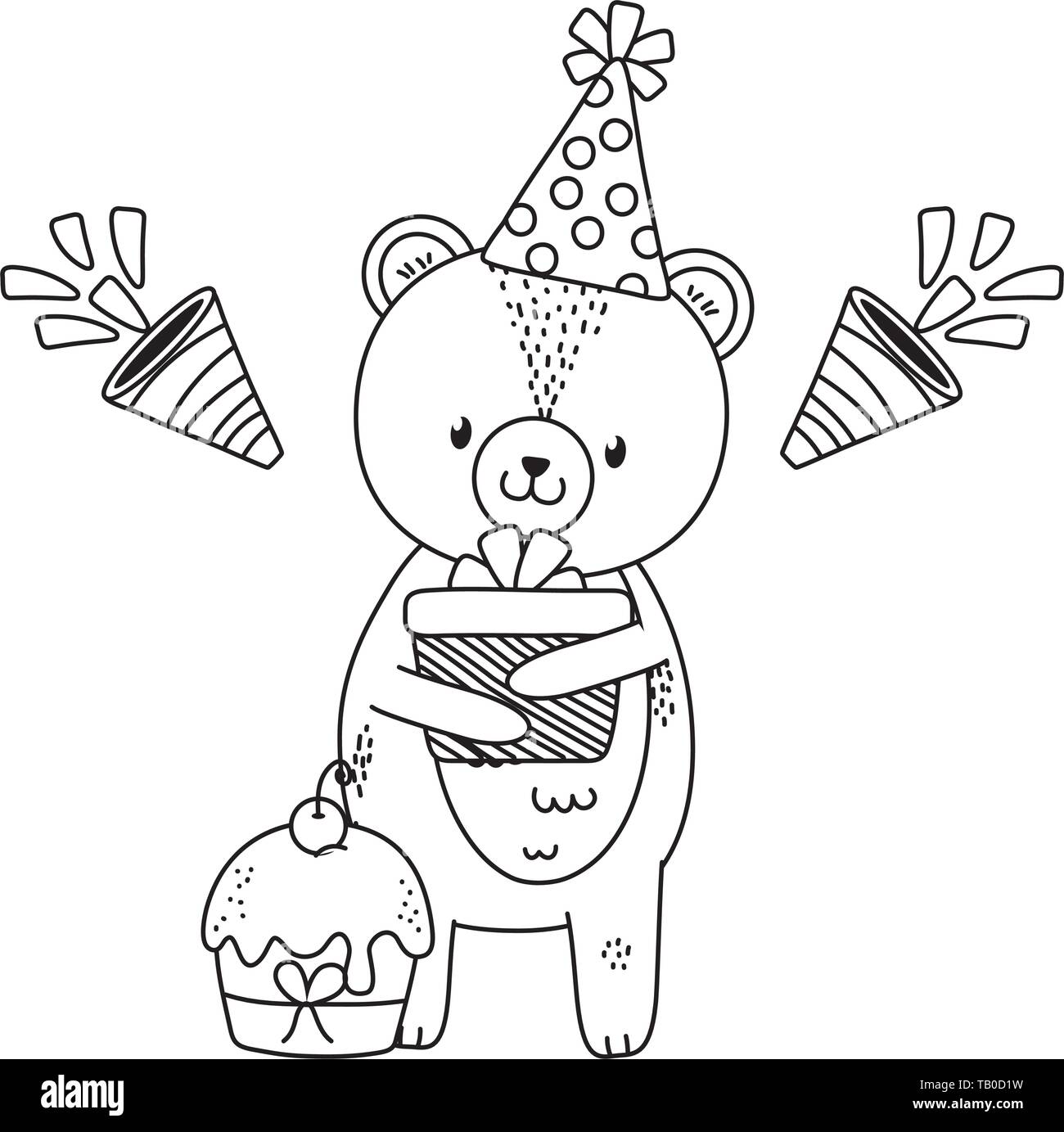 Bear Cartoon Design, Animal Happy Birthday Celebration Decoration And 