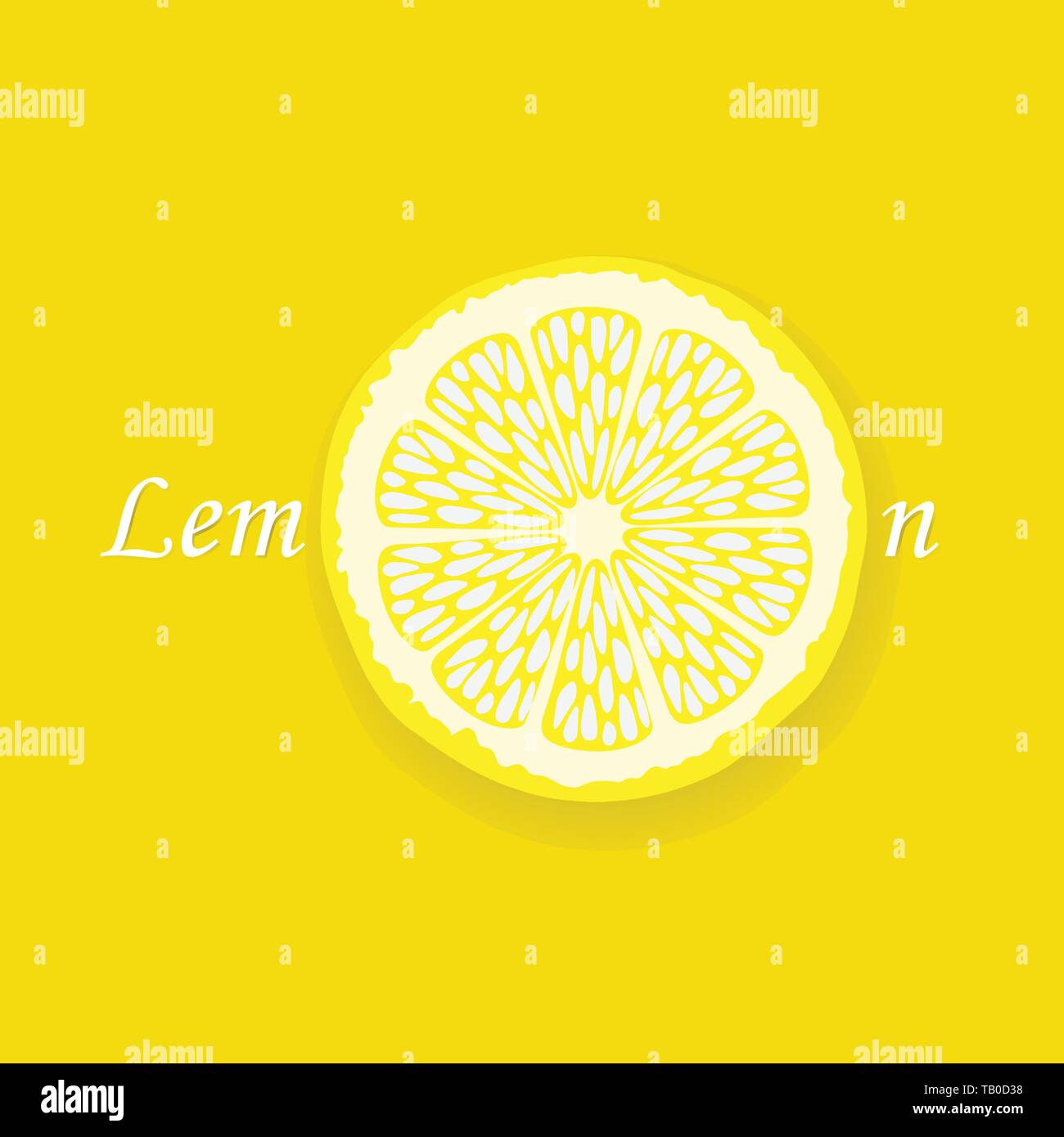 Lemon slice on yellow  background with text Stock Vector