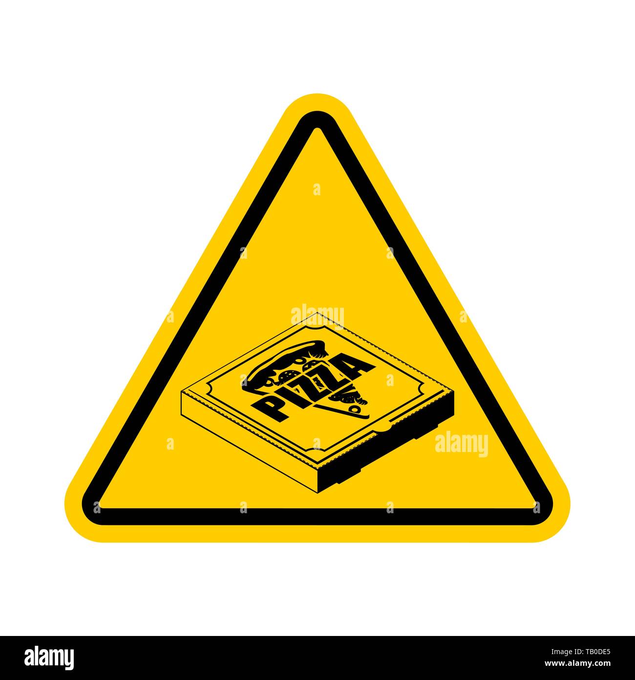 Attention pizza box. Warning yellow road sign fast food. Caution symbol