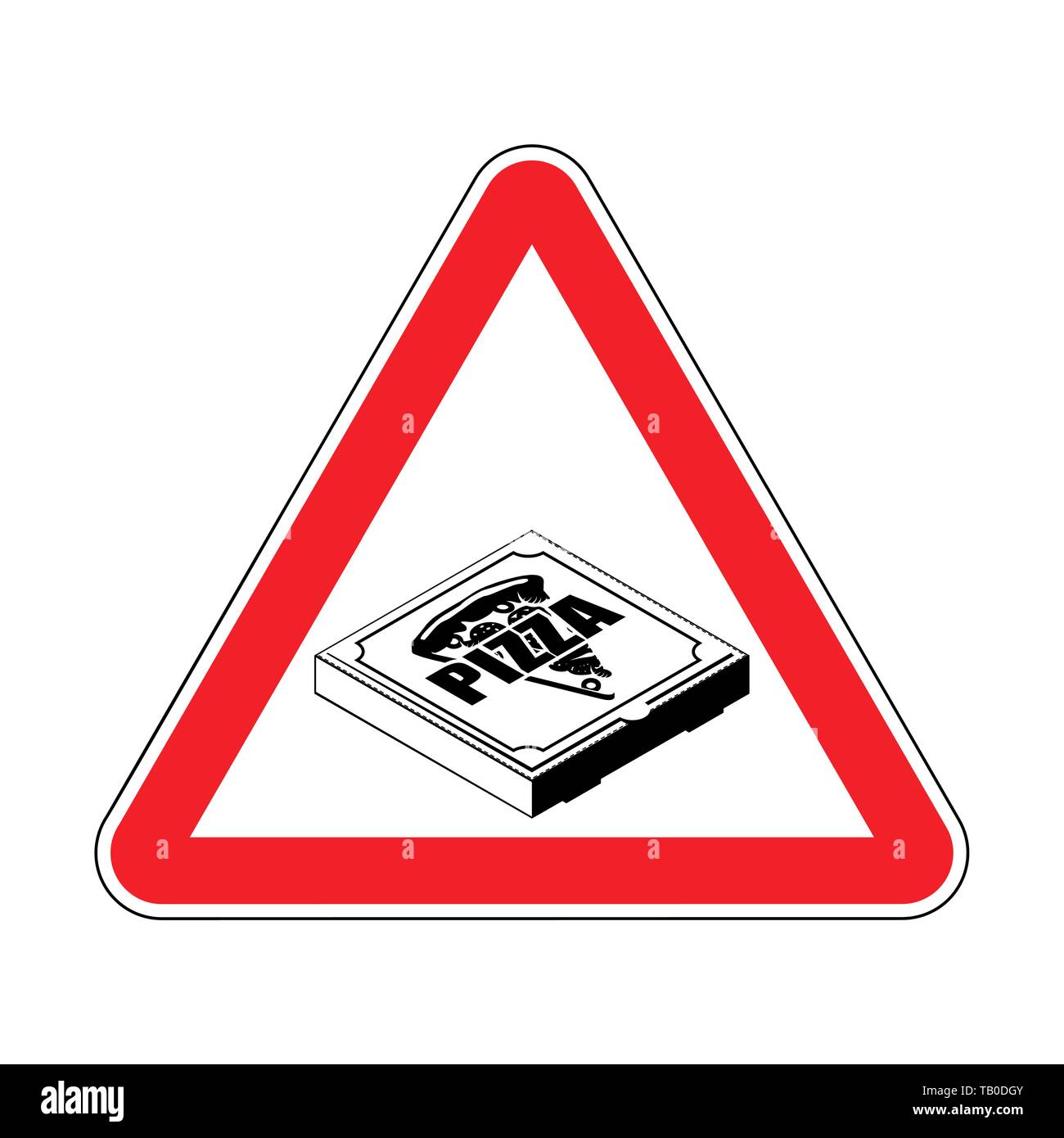 Attention pizza box. Warning red road sign fast food. Caution symbol