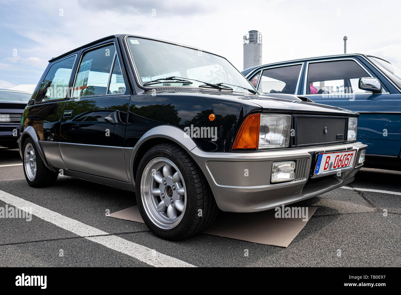 BERLIN - MAY 11, 2019: Small family car Innocenti Mini de Tomaso, 1981. 32th Berlin-Brandenburg Oldtimer Day. Stock Photo