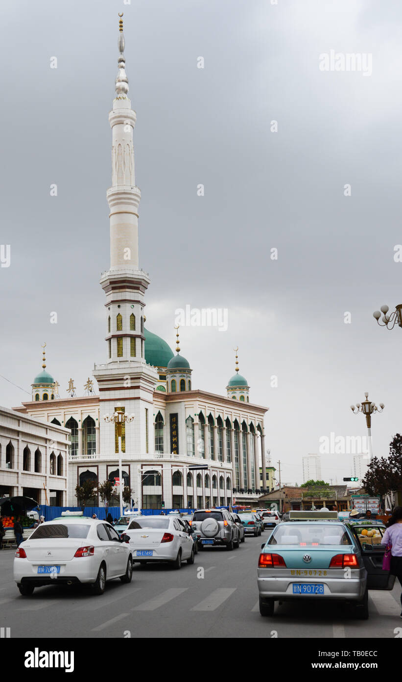 Newly built and not in a traditional way mosques appear in many places in Gansu province. Stock Photo