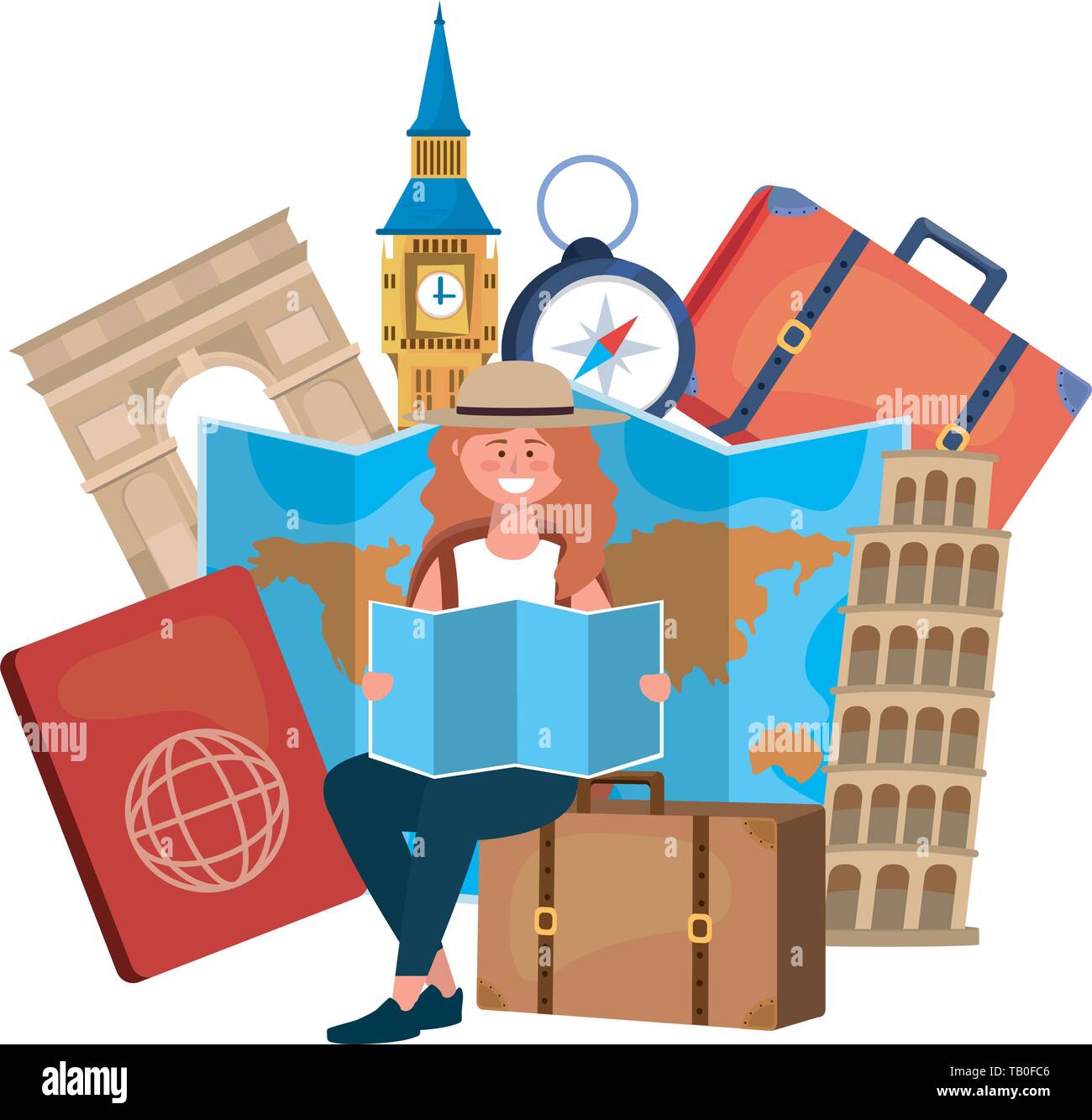 landmarks icon set design, Travel trip vacation tourism journey and ...
