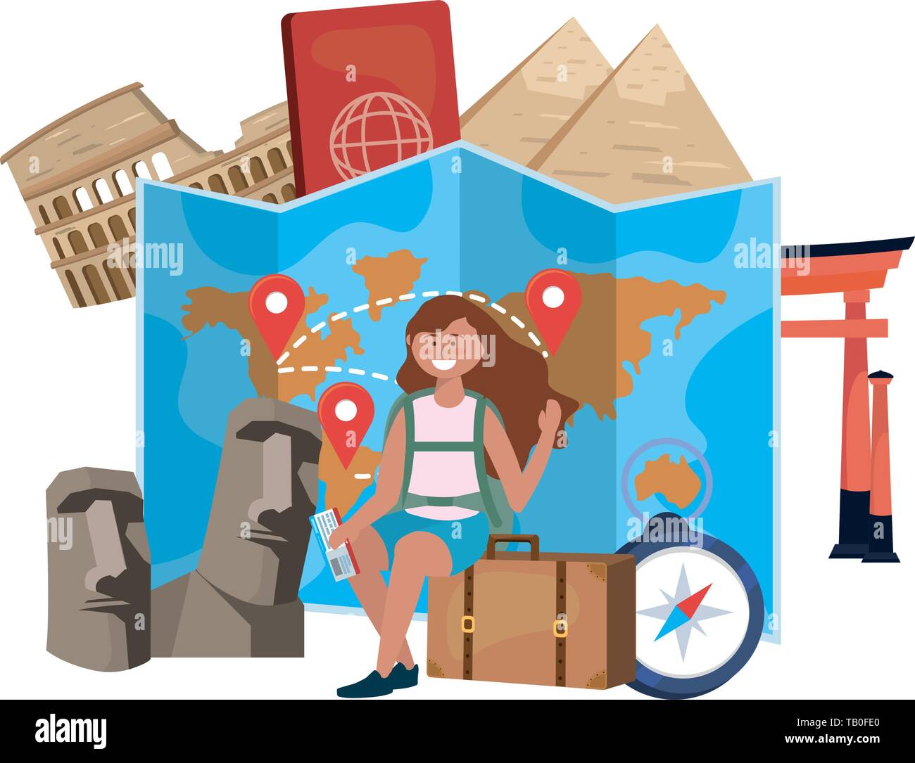 landmarks icon set design, Travel trip vacation tourism journey and ...
