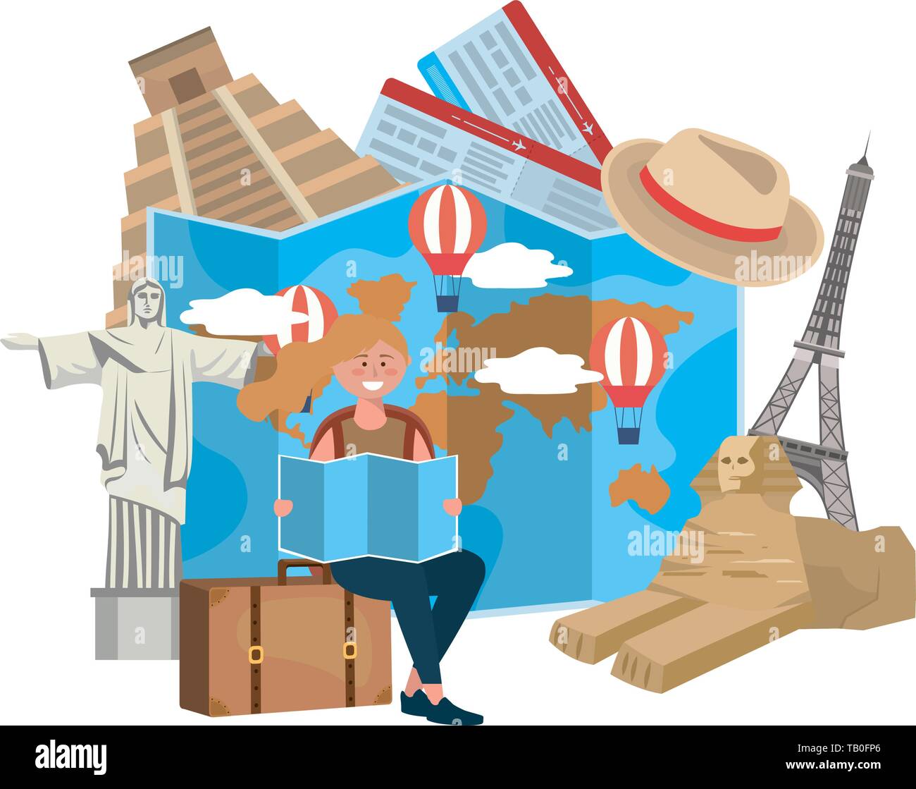 landmarks icon set design, Travel trip vacation tourism journey and ...