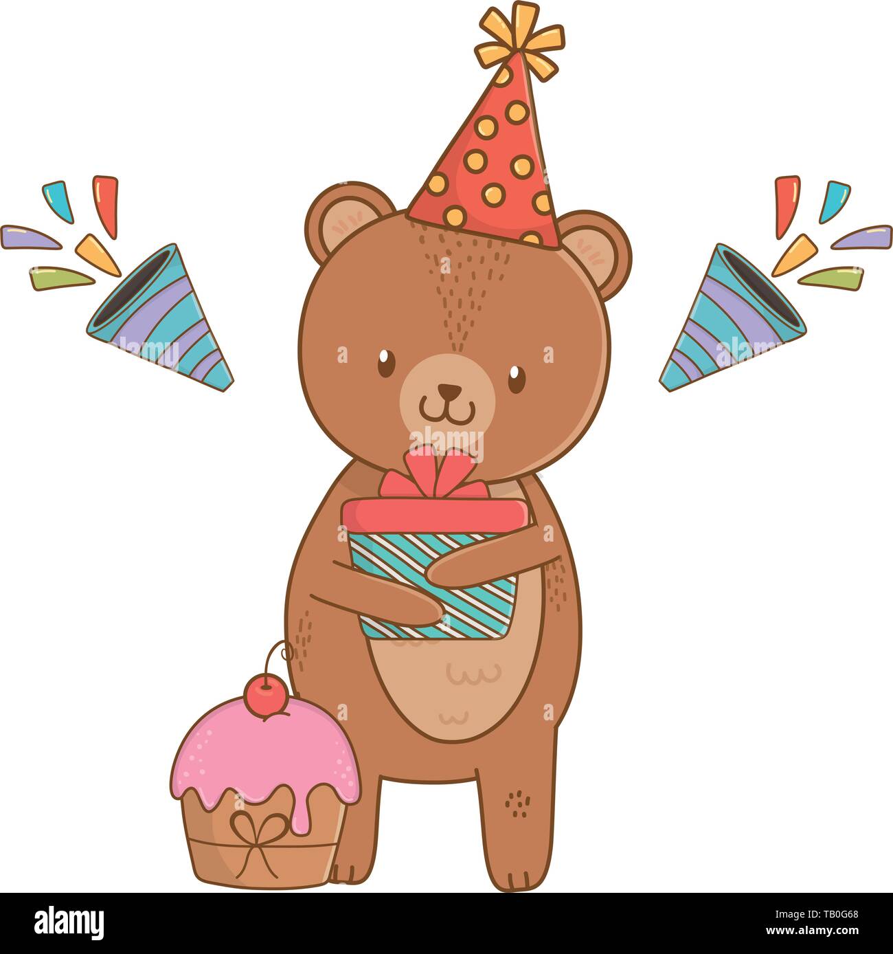 Bear cartoon design, Animal happy birthday celebration decoration and