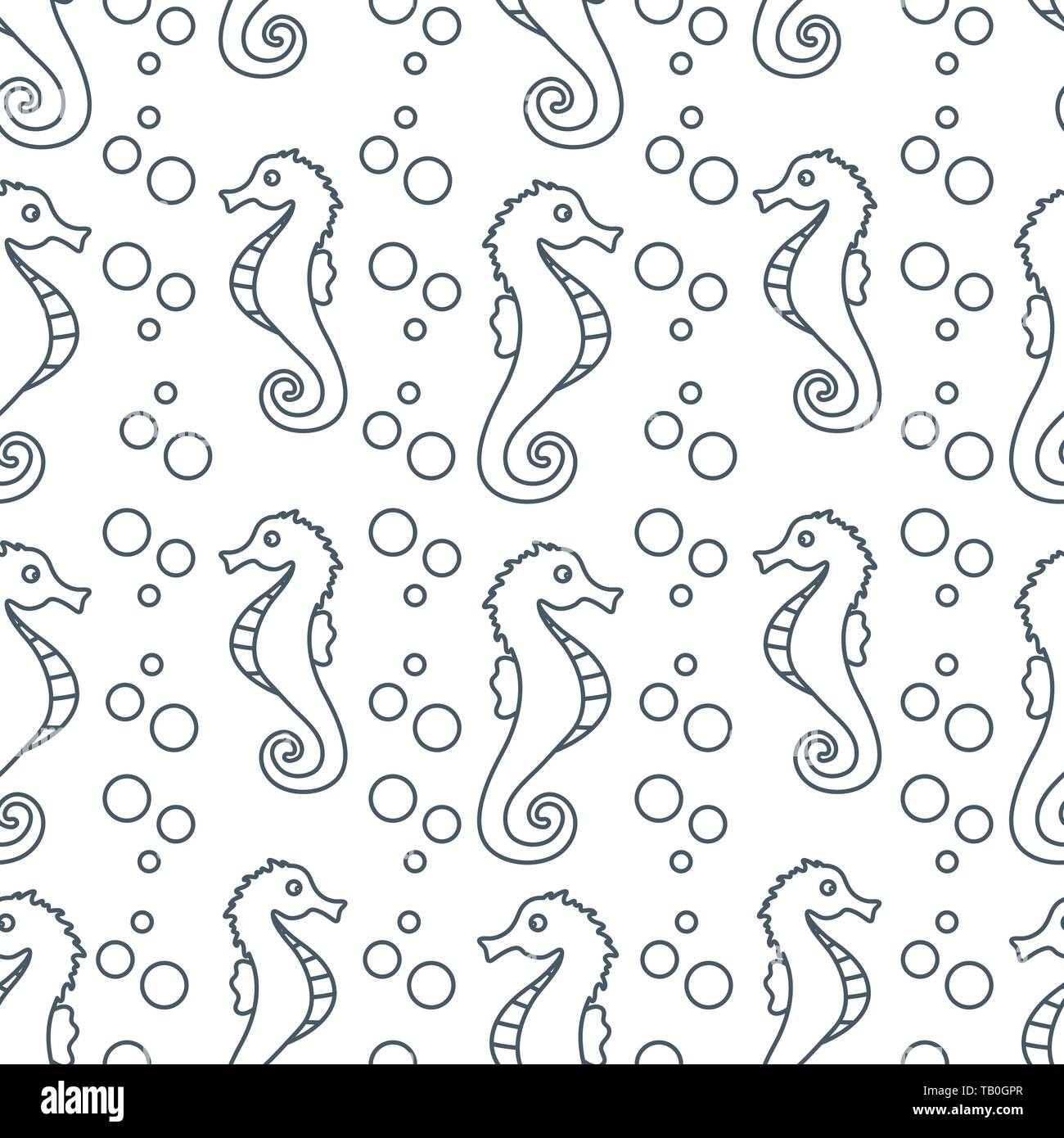 Vector seamless pattern with sea horses and bubbles. Marine background ...