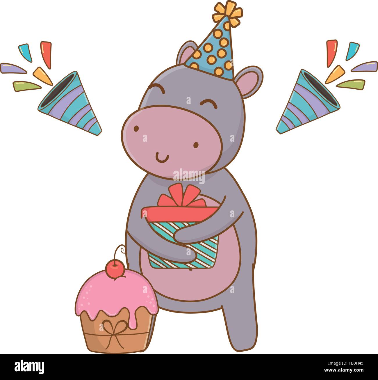 Hippo cartoon design, Animal happy birthday celebration decoration and ...