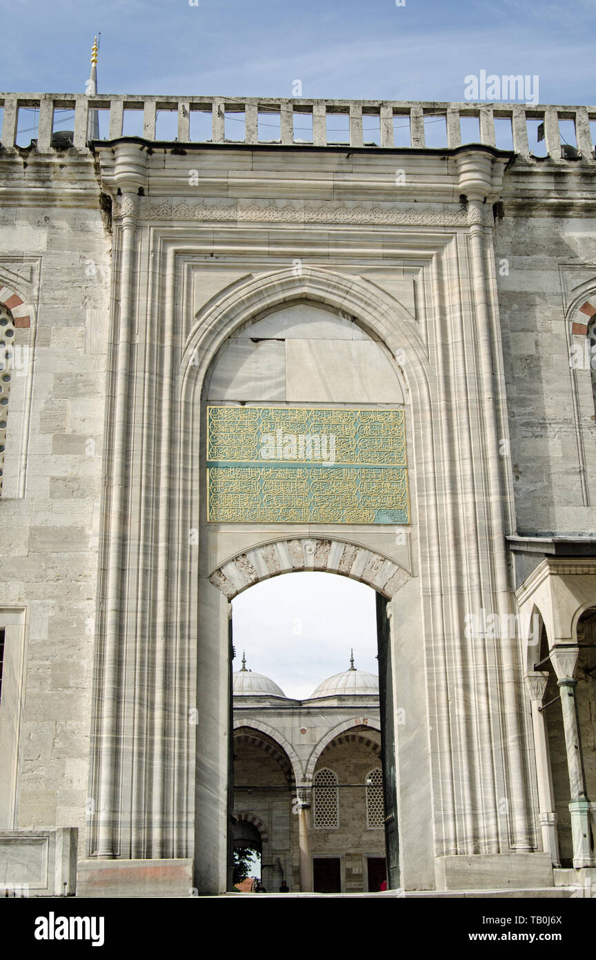 Entrance arch to a courtyard at Istanbul's Blue Mosque, Sultan Ahmet Camii. Stock Photo