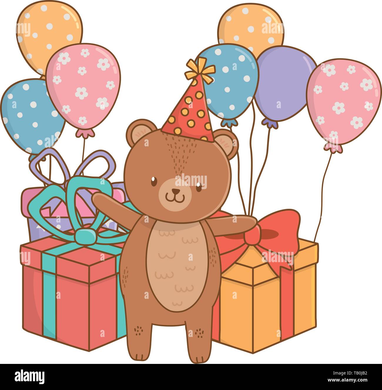 Bear cartoon design, Animal happy birthday celebration decoration and