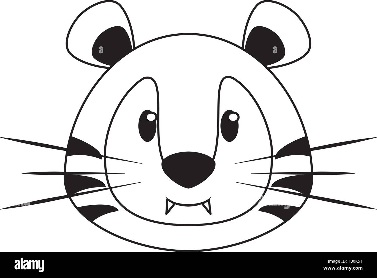 Tiger head wildlife cute animal cartoon in black and white Stock Vector  Image & Art - Alamy