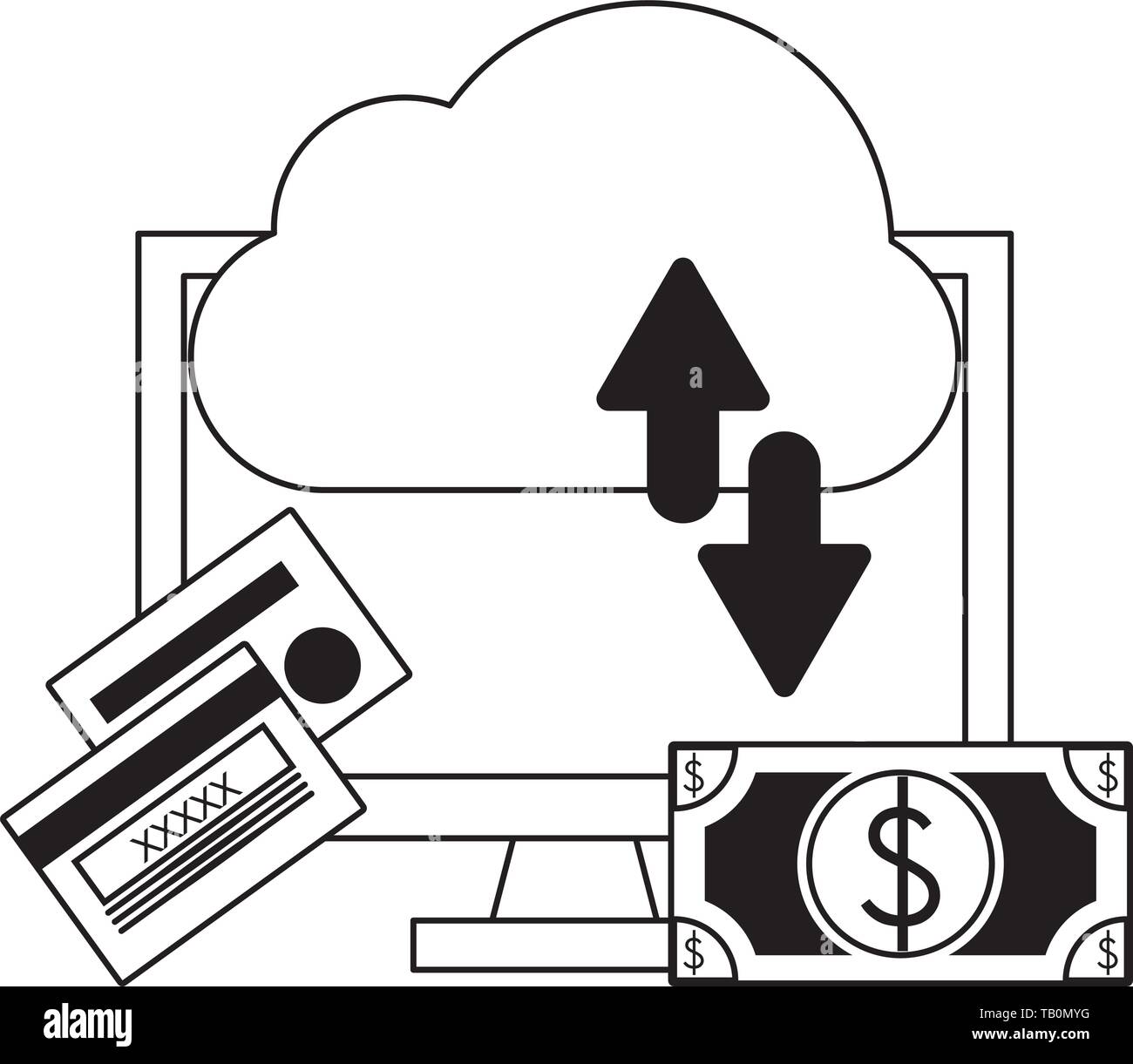 Online business and money symbols in black and white Stock Vector Image ...