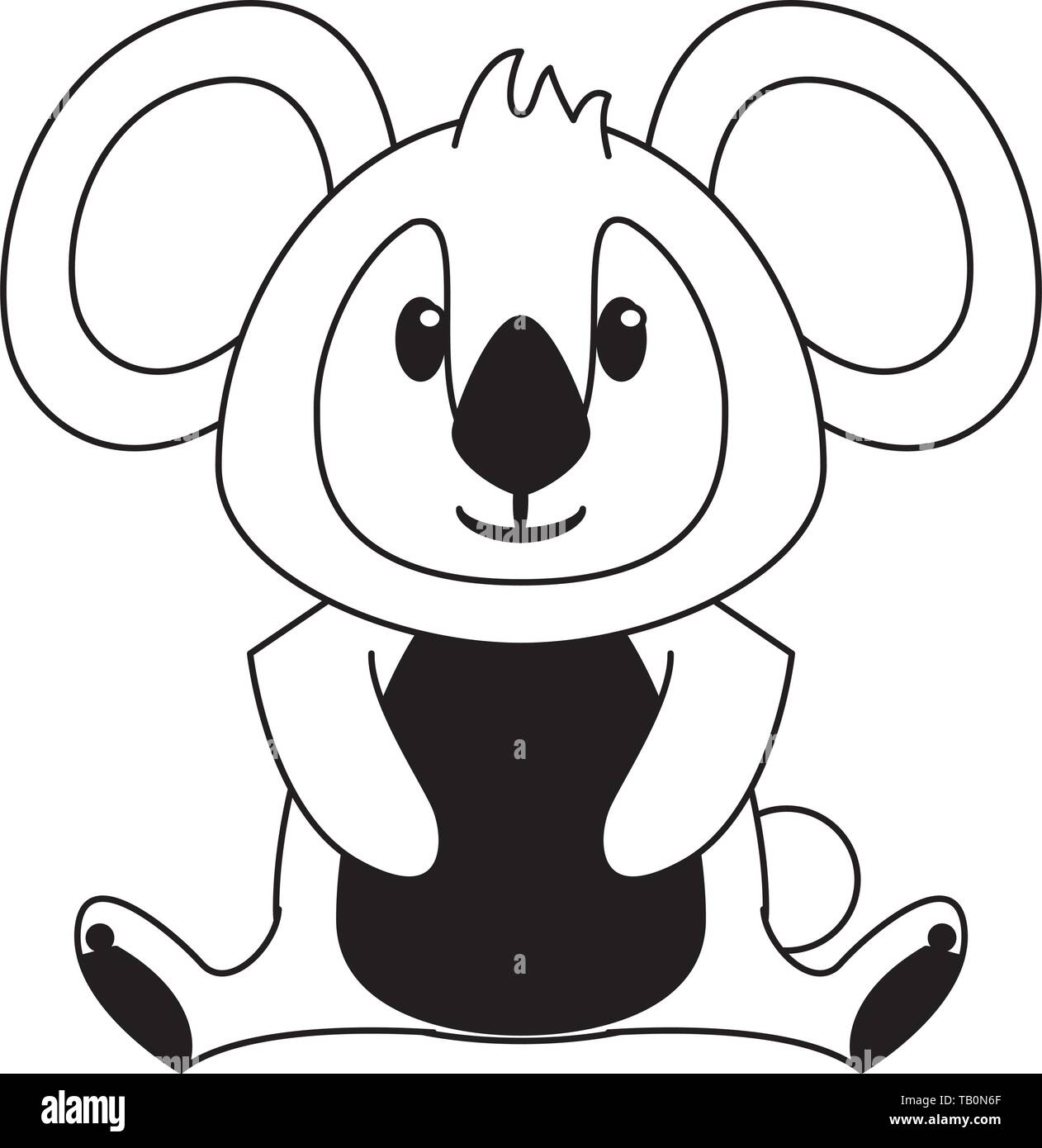 Koala wildlife cute animal cartoon in black and white Stock Vector ...