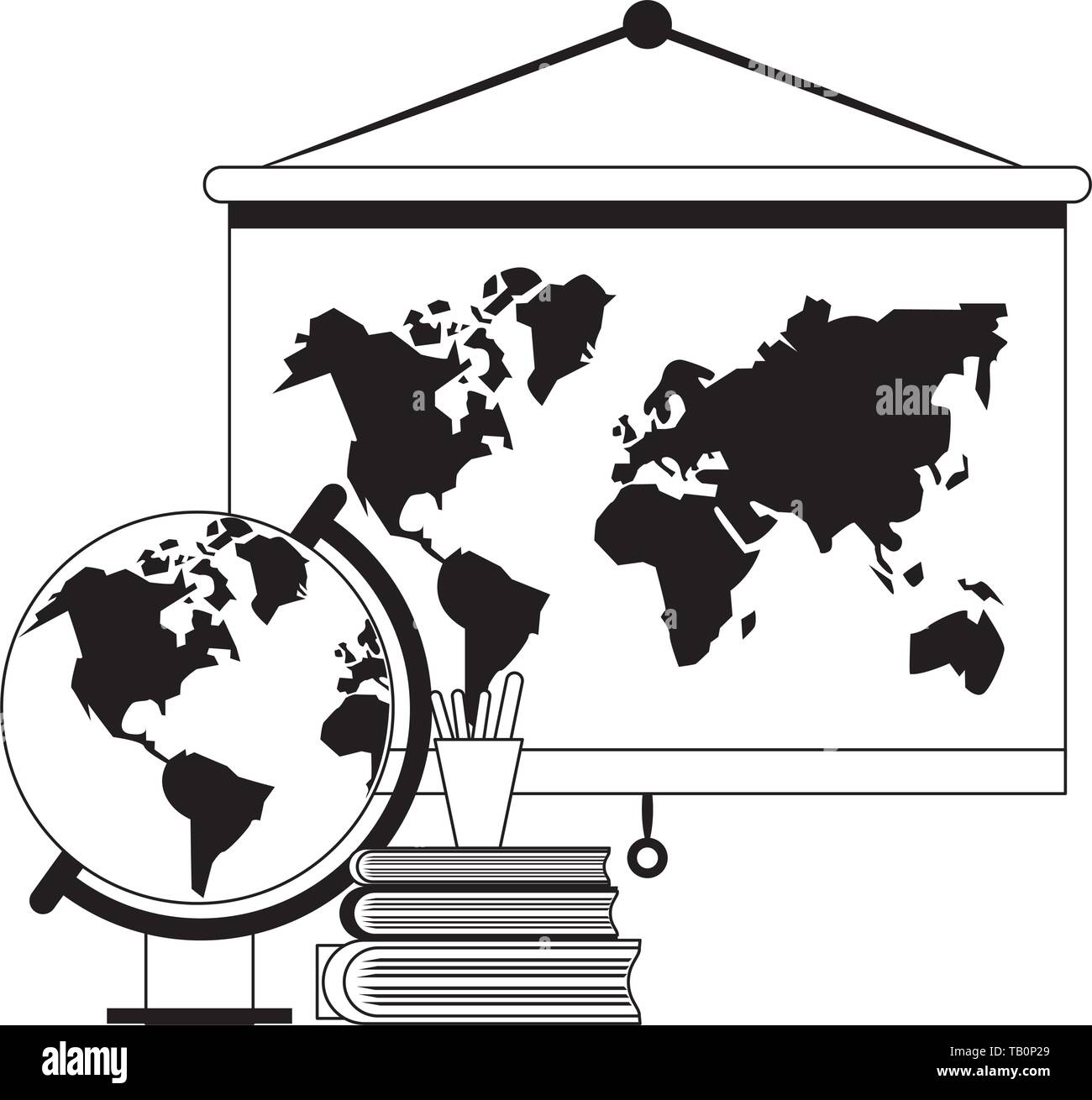 Education and school supplies in black and white Stock Vector Image ...