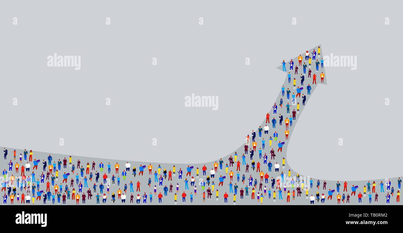 big crowd of businesspeople in arrow shape business people standing ...