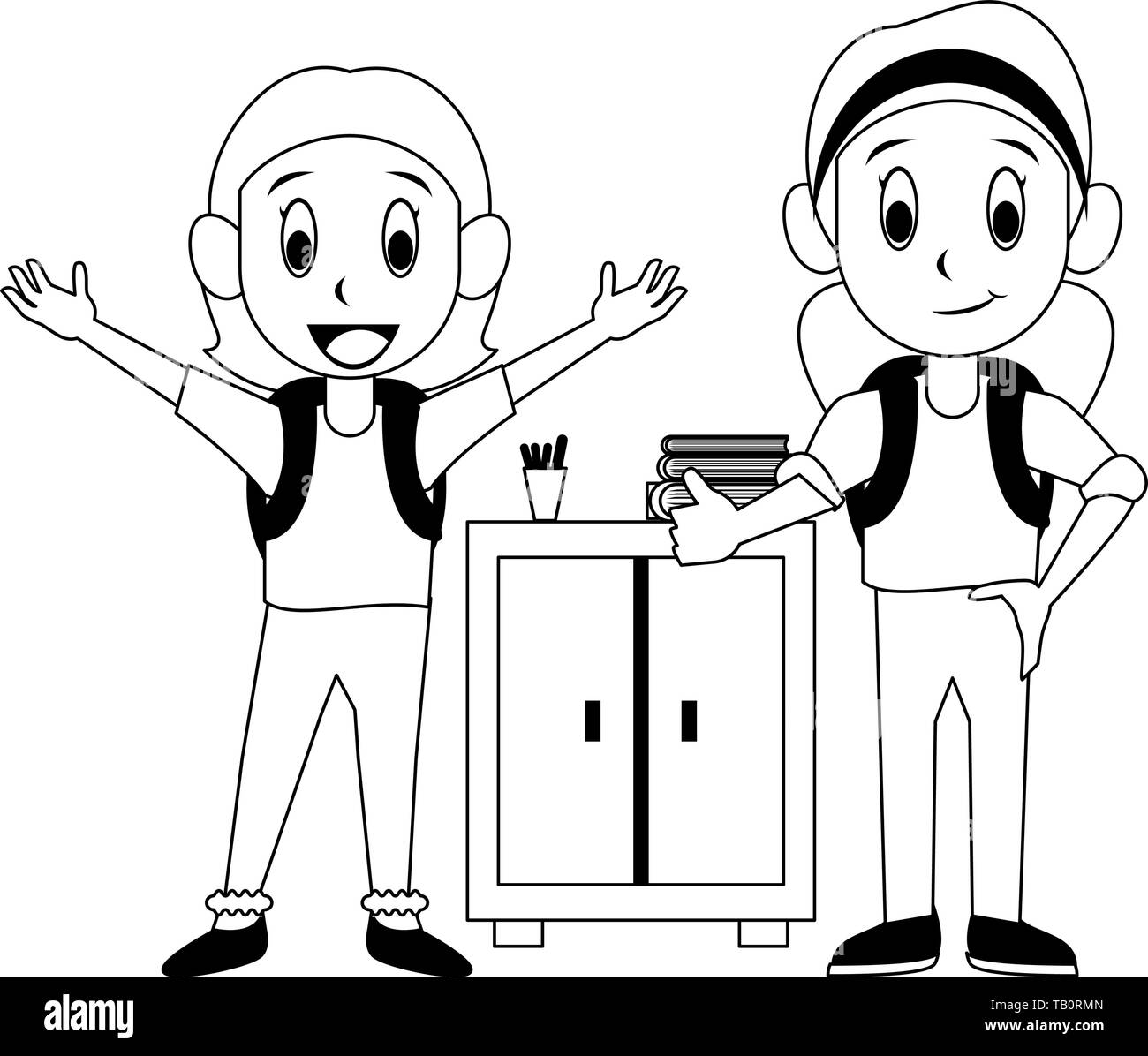 children at school clipart black and white