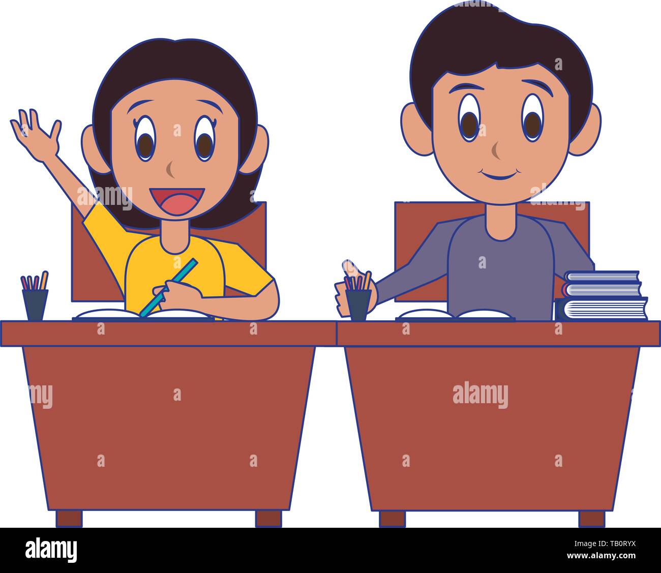 students-kids-in-school-cartoon-blue-lines-stock-vector-image-art-alamy