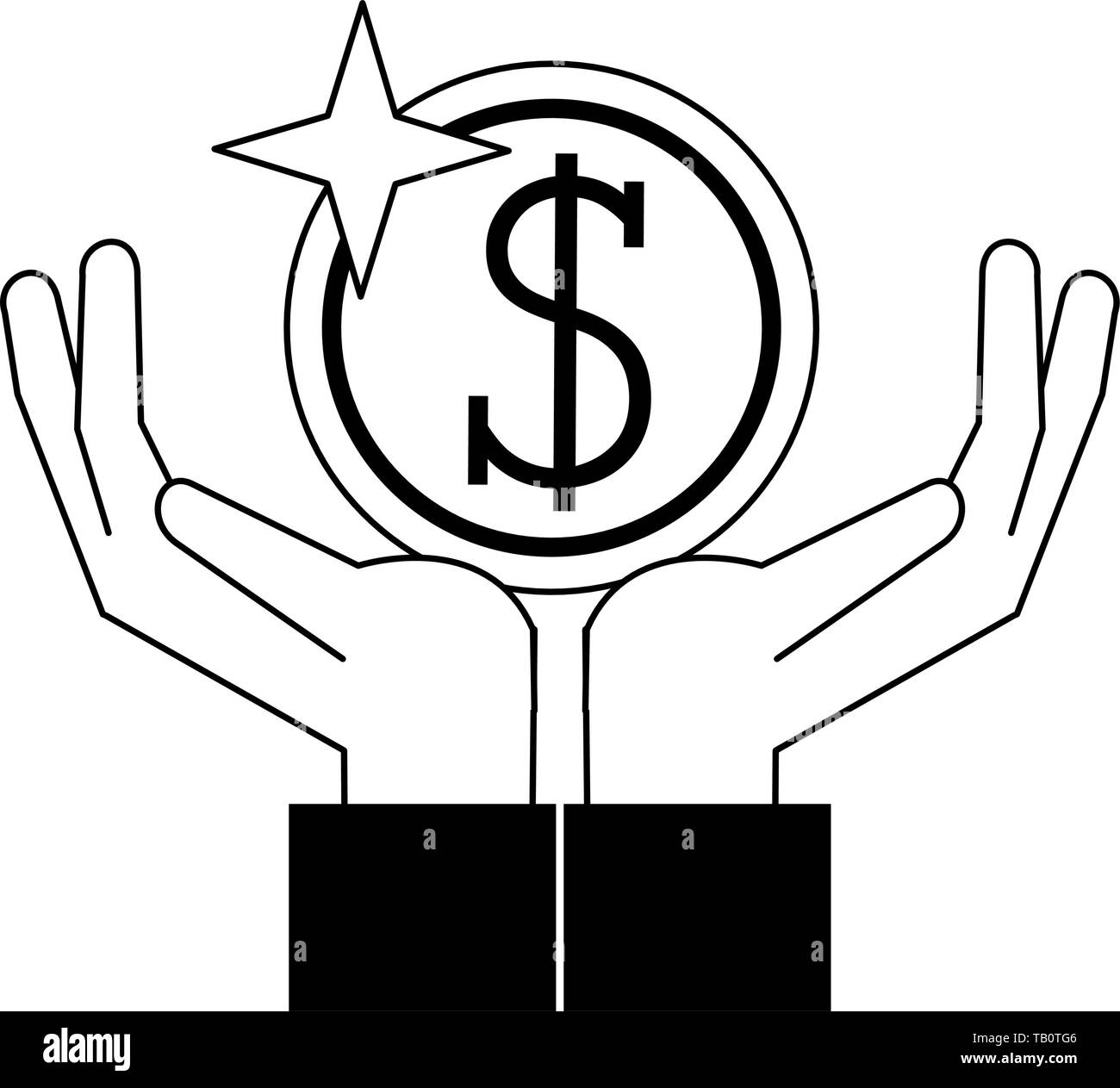Hand with coin money symbol in black and white Stock Vector Image & Art ...