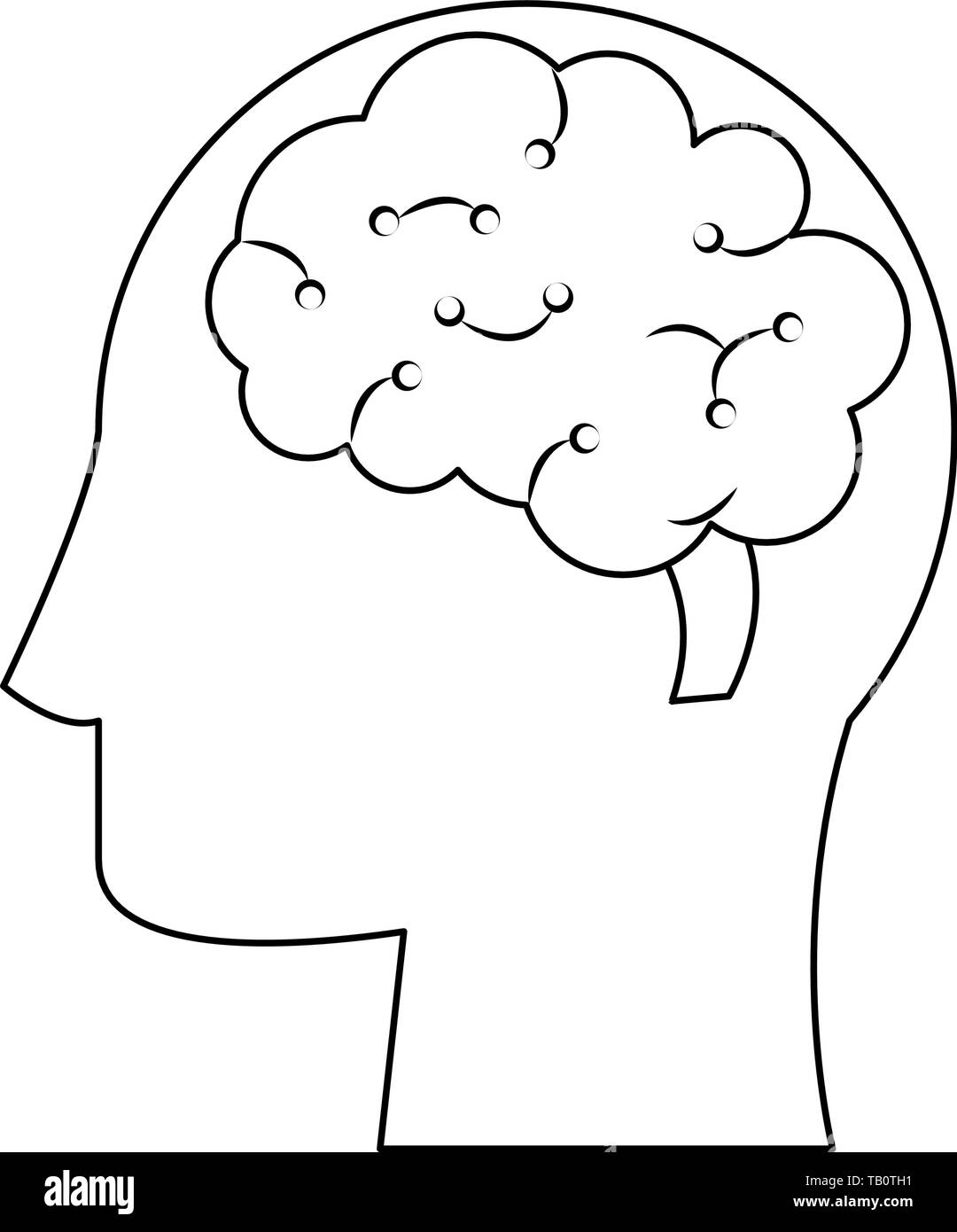 Human head silhouette with brain symbol in black and white Stock Vector ...
