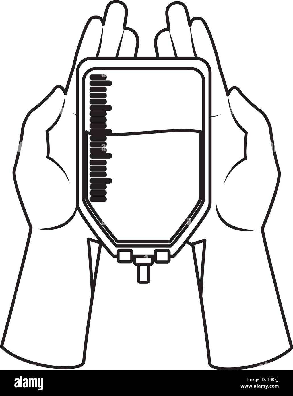 hand holding a blood donation bag black and white Stock Vector Image ...