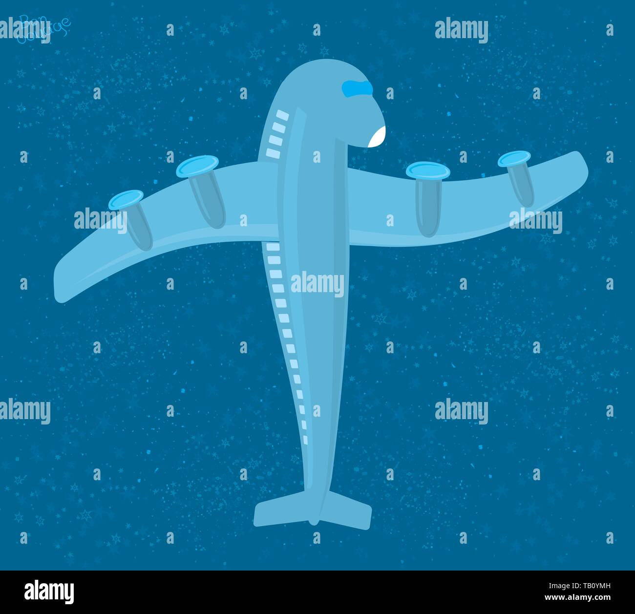 Vector illustration. Humanized cartoon airplane saluting. Blue starry background. Stock Vector