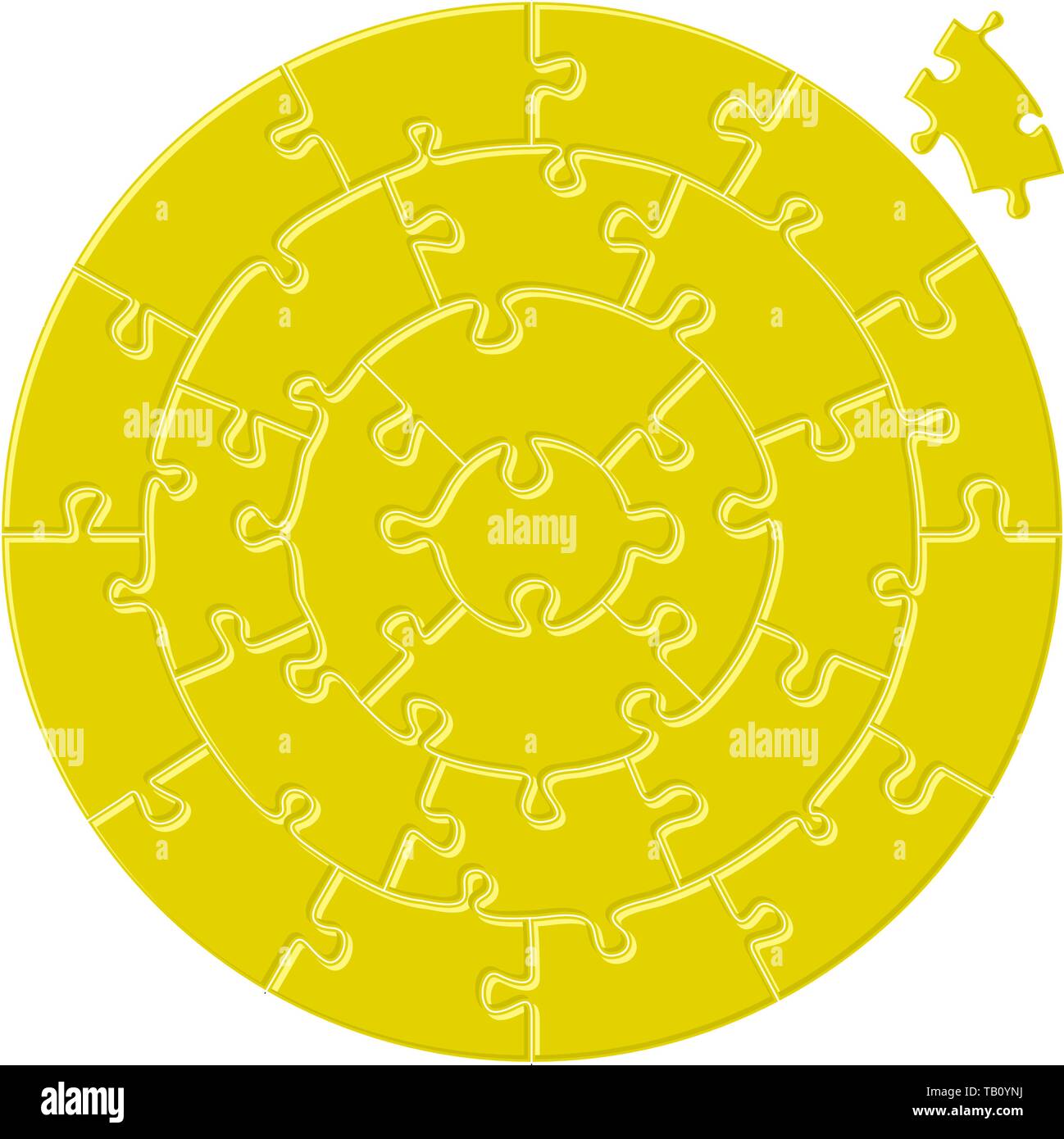 Vector illustration. Circular simple puzzle in yellow. Four concentric circles. Stock Vector