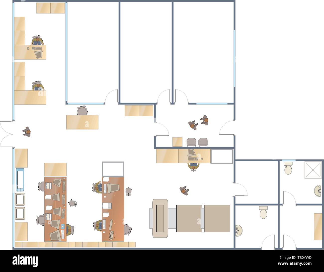 Vector illustration. Office plan with sketched furniture and