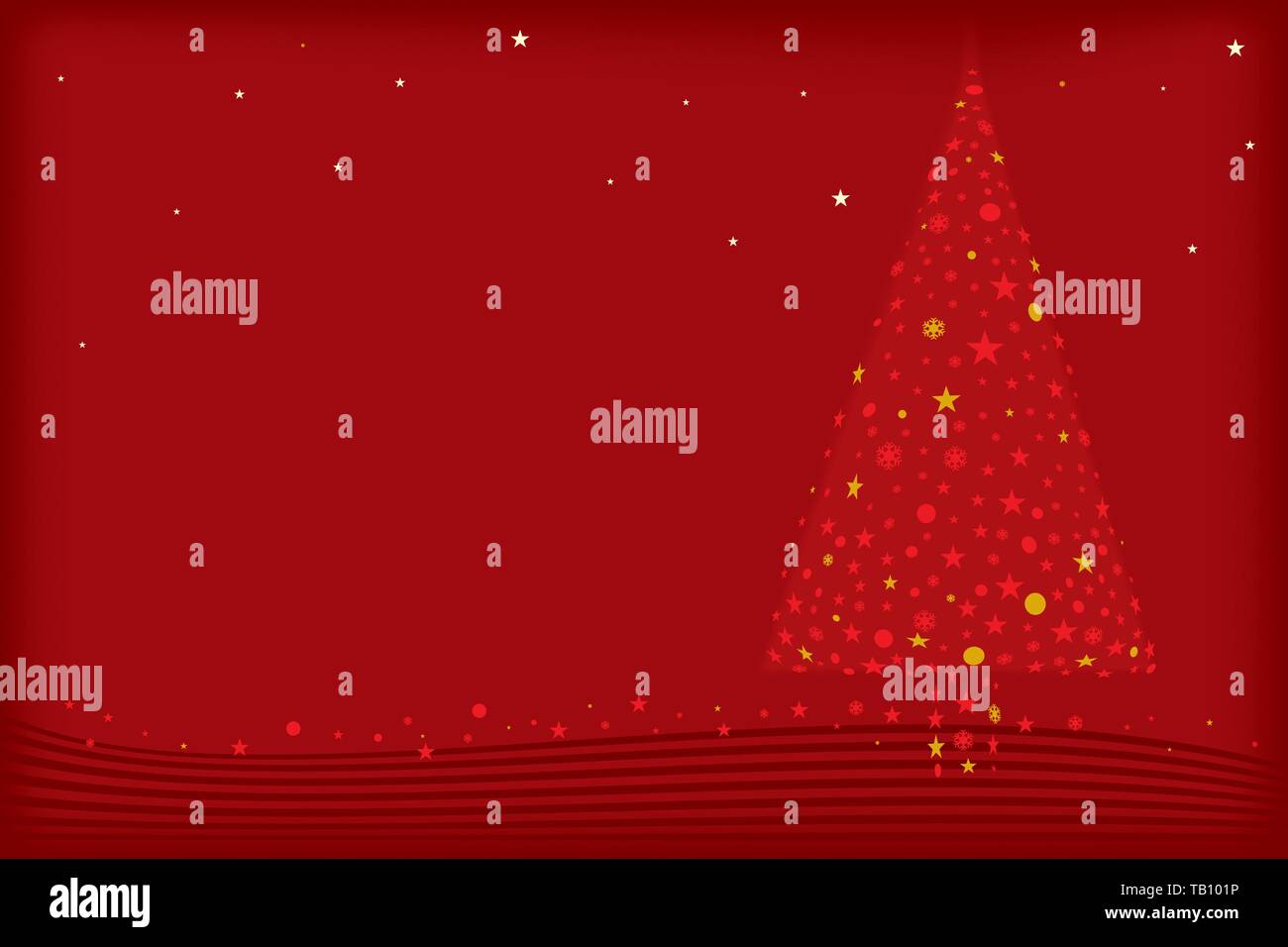 Vector illustration. Christmas tree illustration in red with stars and ...