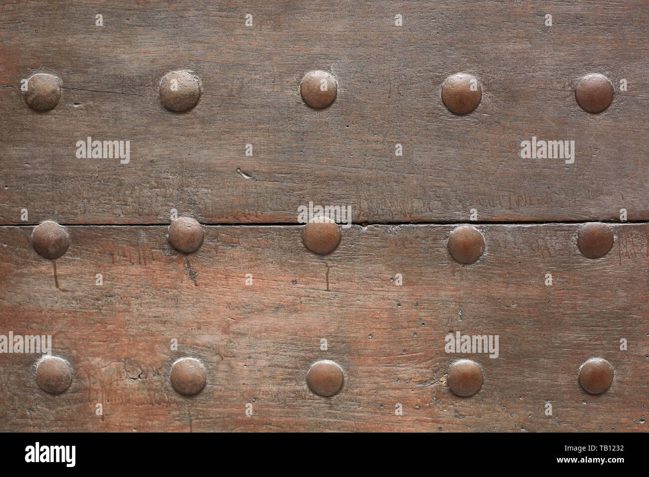 Old wooden door with nails texture backgroundfull frame, Stock Photo
