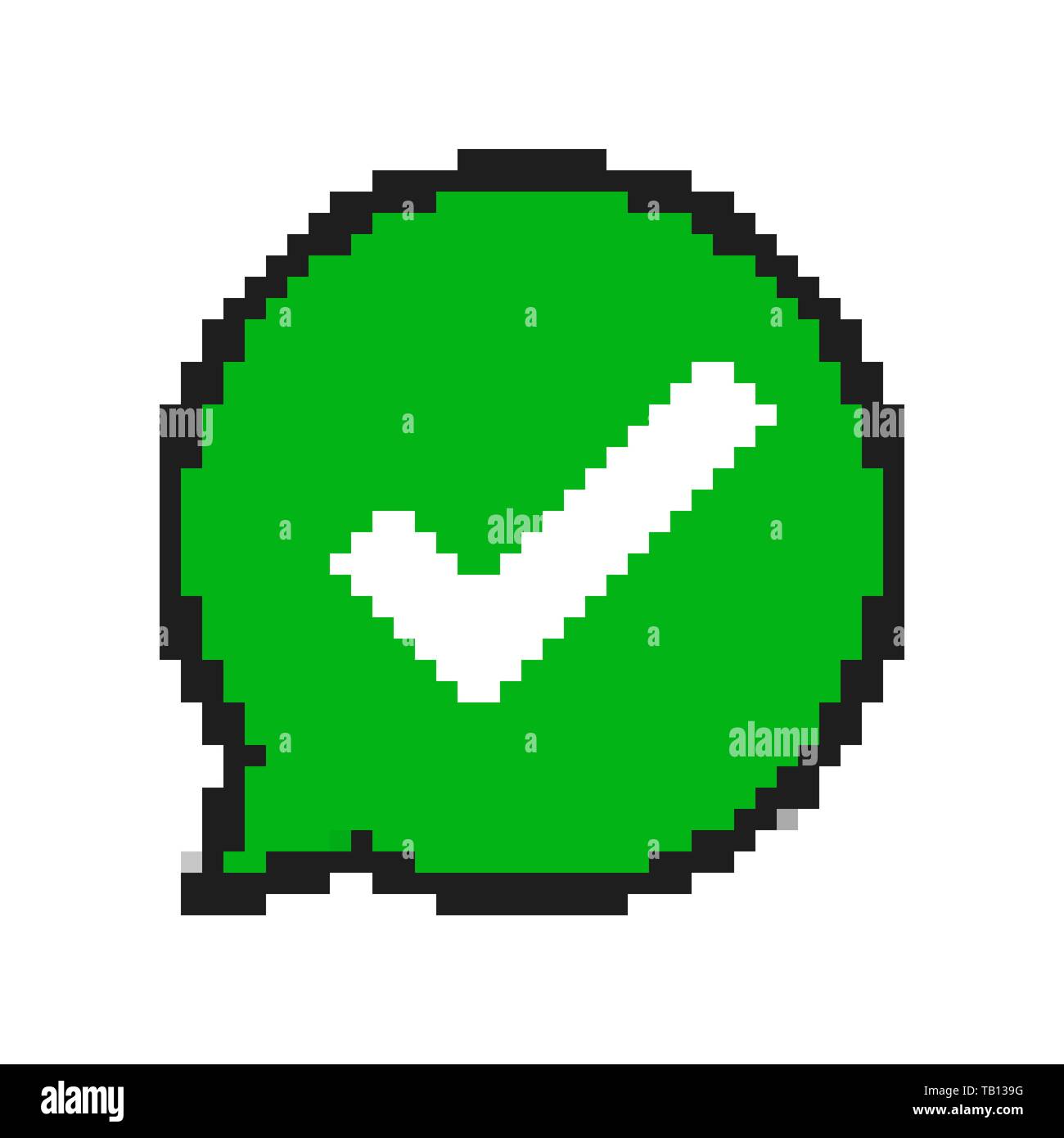 Pixel art design of check mark. Vector illustration. Green Checkmark icon in flat style, isolated Stock Vector