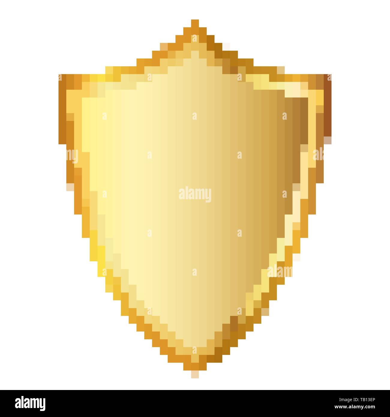Pixel art design of shield. Vector illustration. Gold Shield icon in pixel style isolated Stock Vector