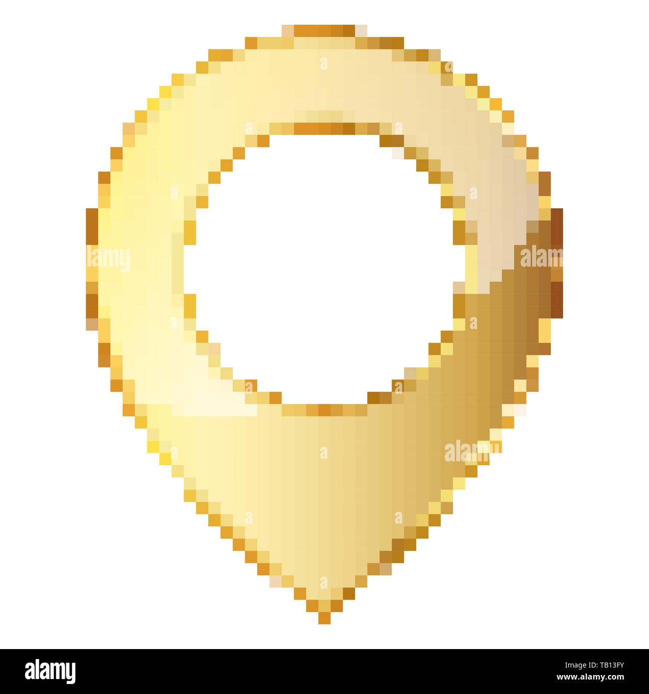 Gold map pointer in pixel art design. Vector illustration. Isolated location logo in flat style Stock Vector