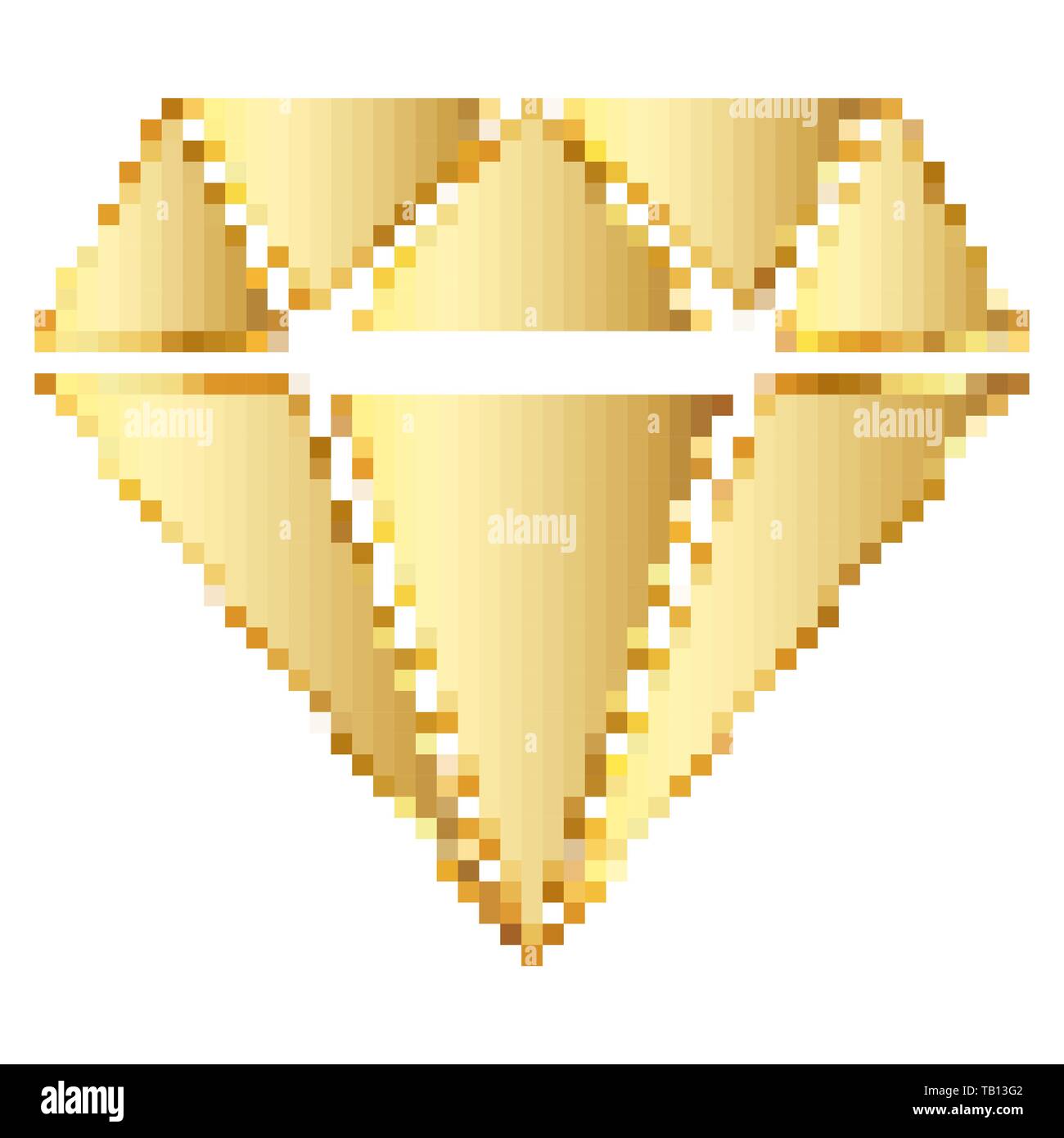 Gold Diamond in pixel art style. Vector illustration. Isolated Diamond in flat style Stock Vector