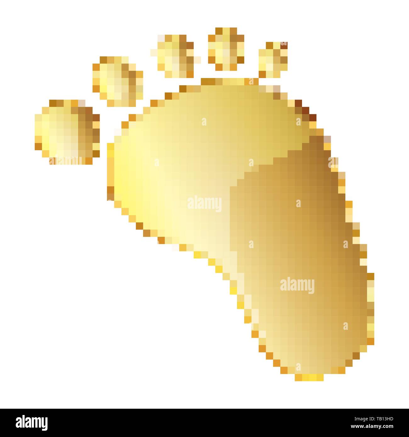 Gold human footprint in pixel art style. Vector illustration. Isolated human footprint in flat style Stock Vector