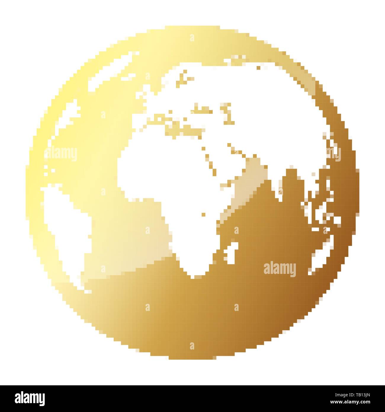 Gold globe Earth in pixel art style. Vector illustration. Isolated ...