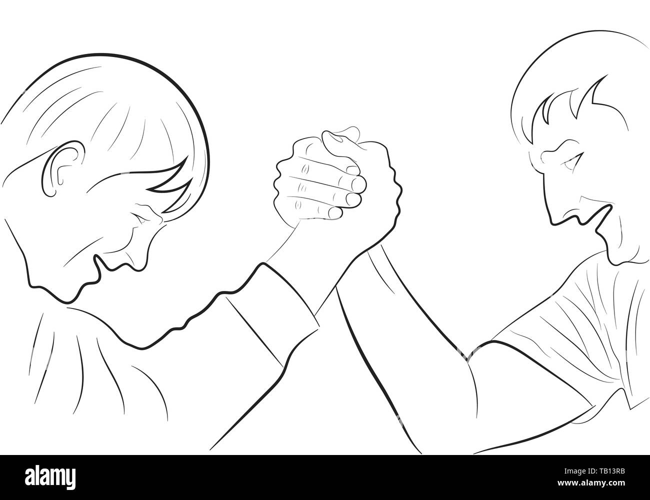 Arm Wrestling. Arm wrestling competition in hand drawn style. Vector Illustration. Wrestling hands Stock Vector