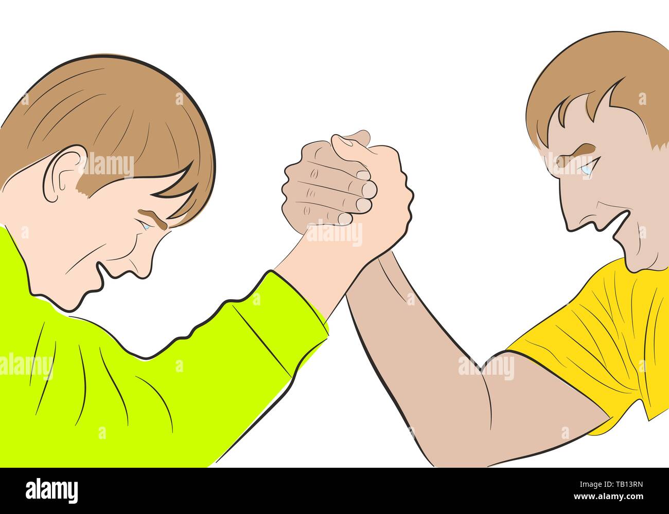 Arm Wrestling. Arm wrestling competition in hand drawn style. Vector Illustration. Wrestling hands Stock Vector