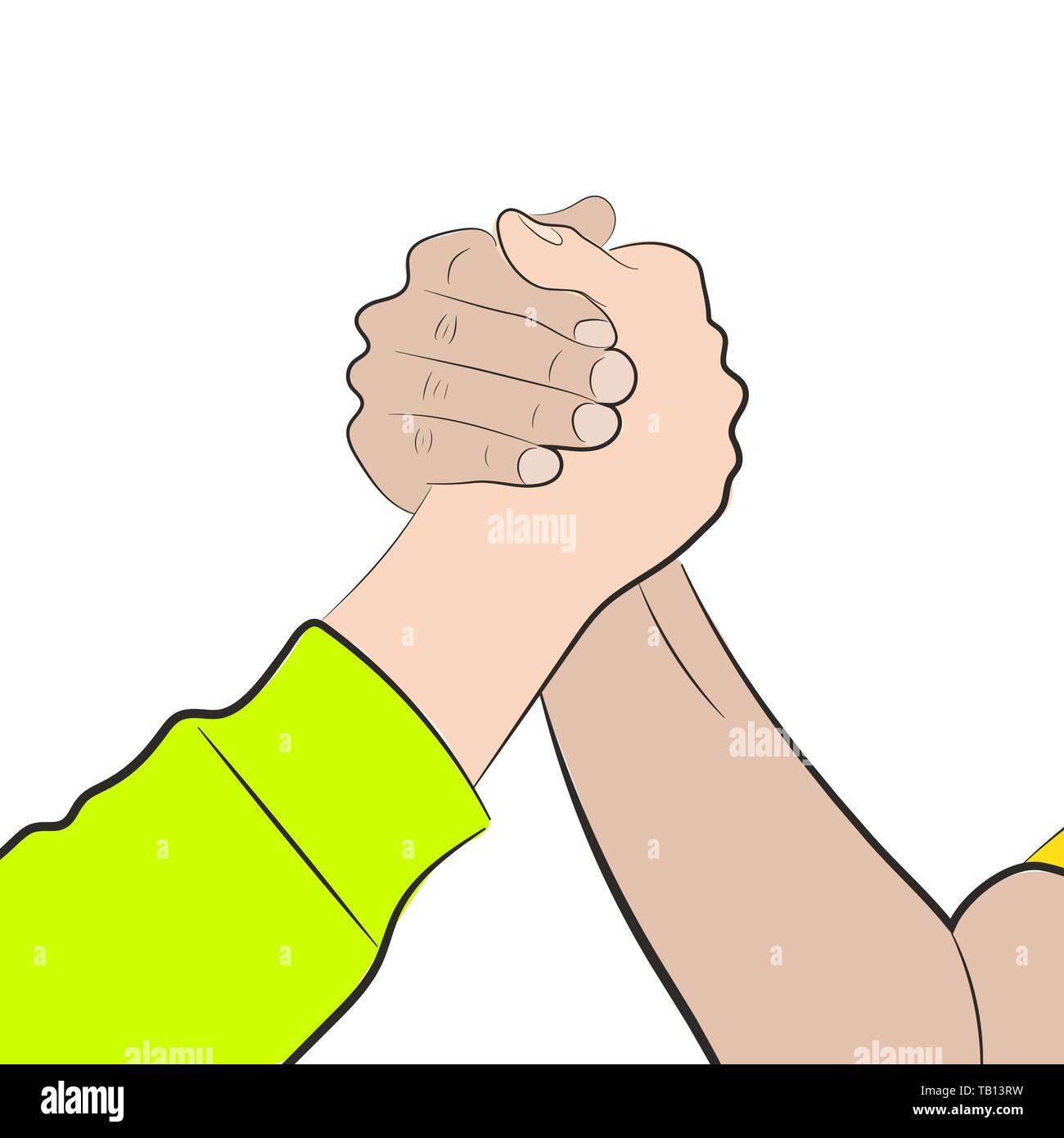 Arm Wrestling. Vector Illustration. Wrestling hands in hand drawn style Stock Vector