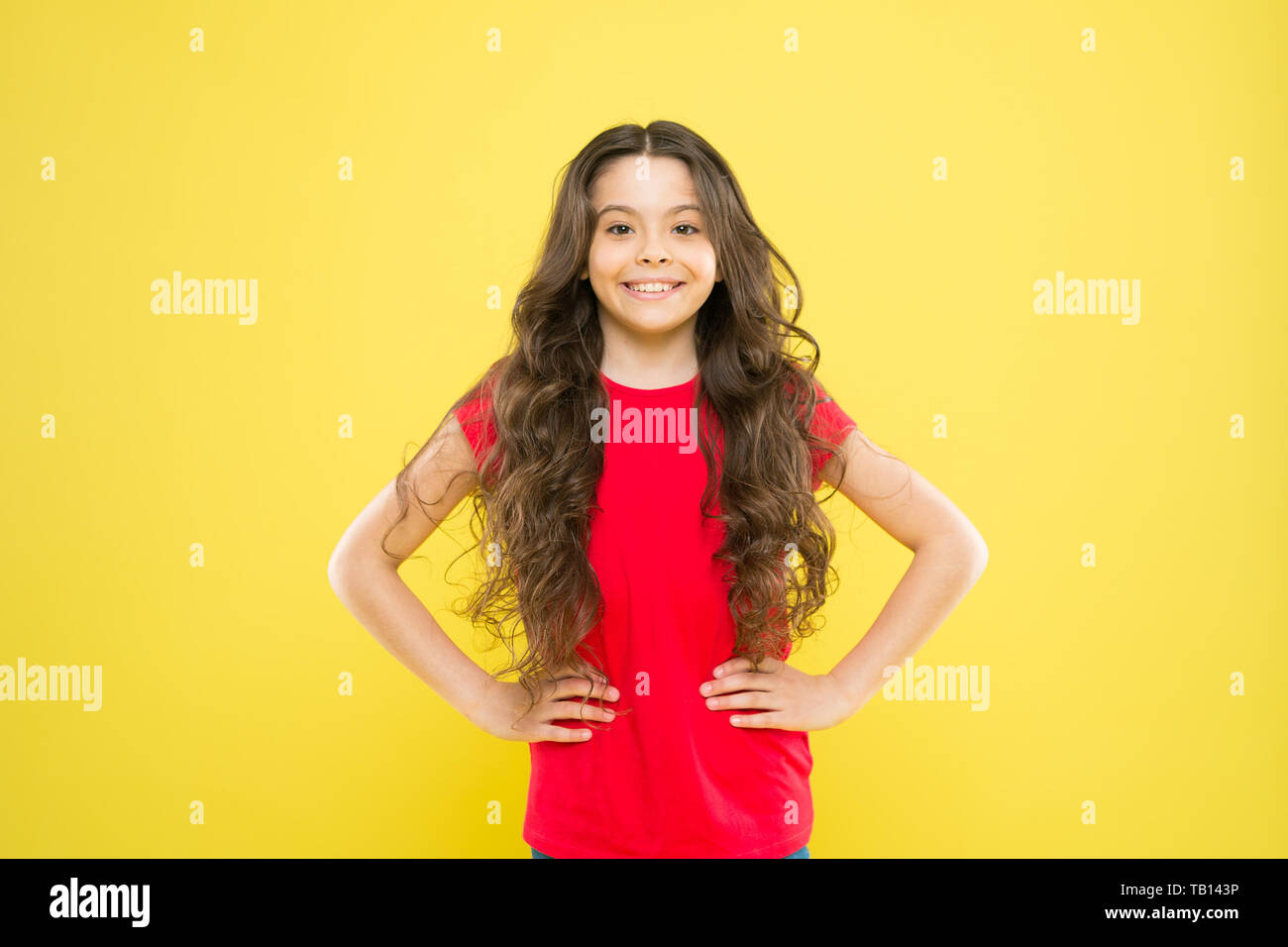 Happy Girl With Long Curly Hair Little Girl Smiling Summer