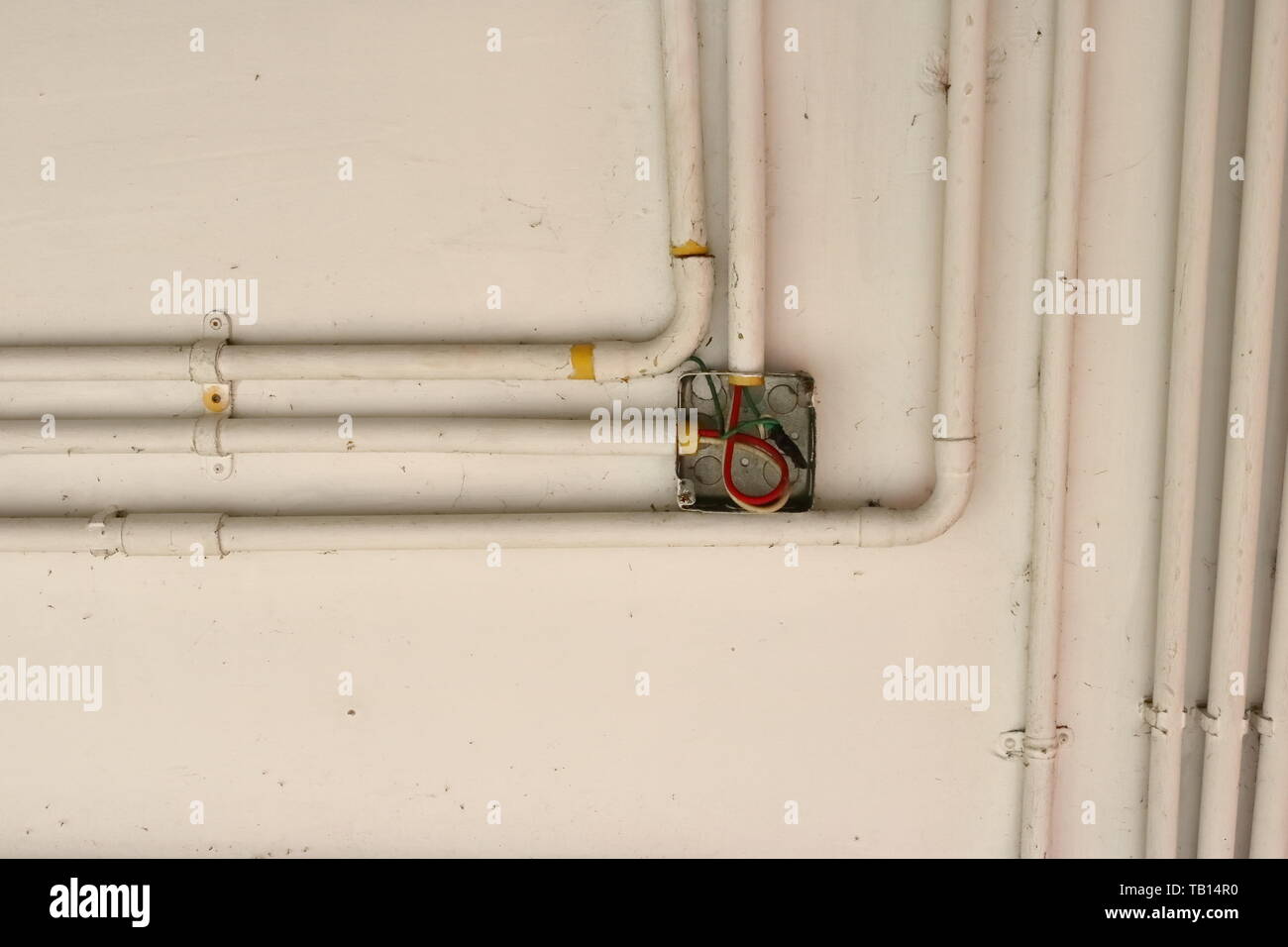 Closeup Inside Of A Junction Box Fixed To Ceiling Used For