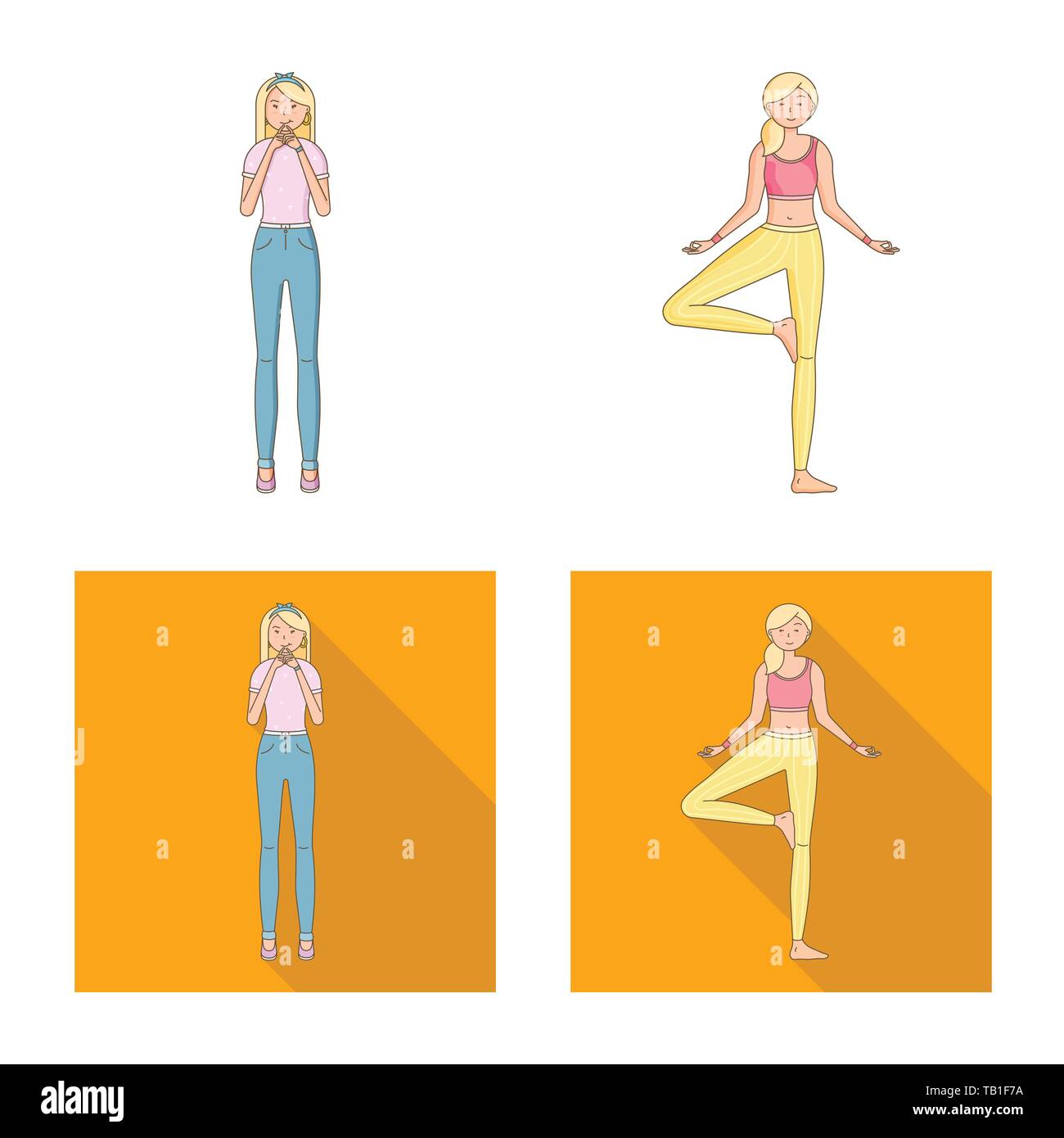 Vector illustration of posture and mood icon. Collection of posture and female vector icon for stock. Stock Vector