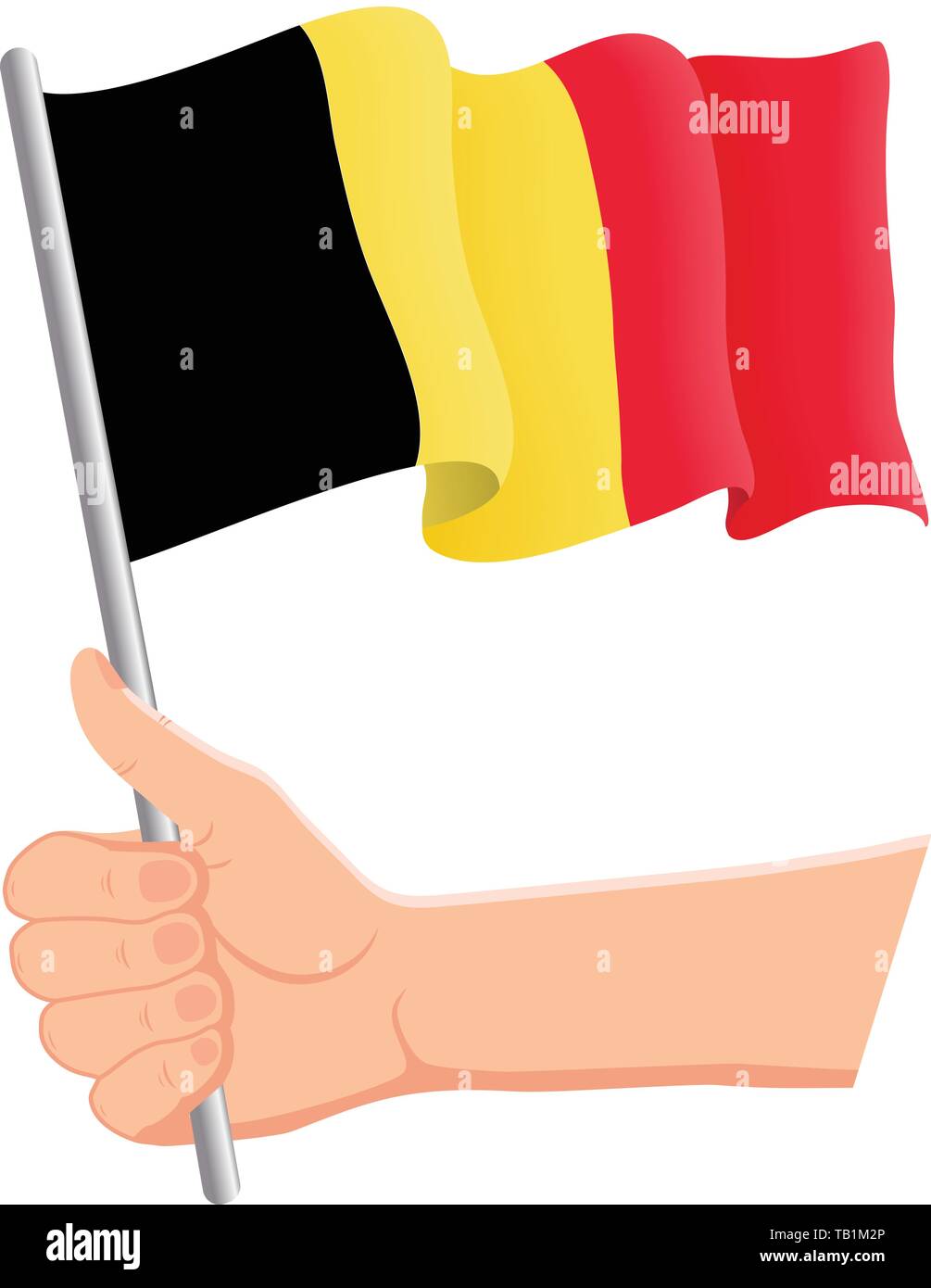 Hand holding and waving the national flag of Belgium. Fans ...